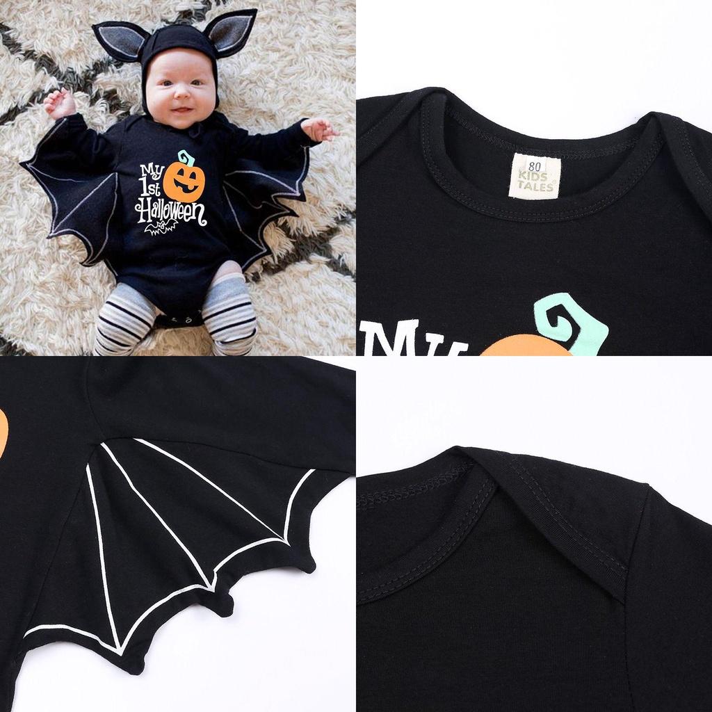 Cute Toddler Baby Boys Girls Halloween Bat Costume Romper And Hat Outfit For Parties