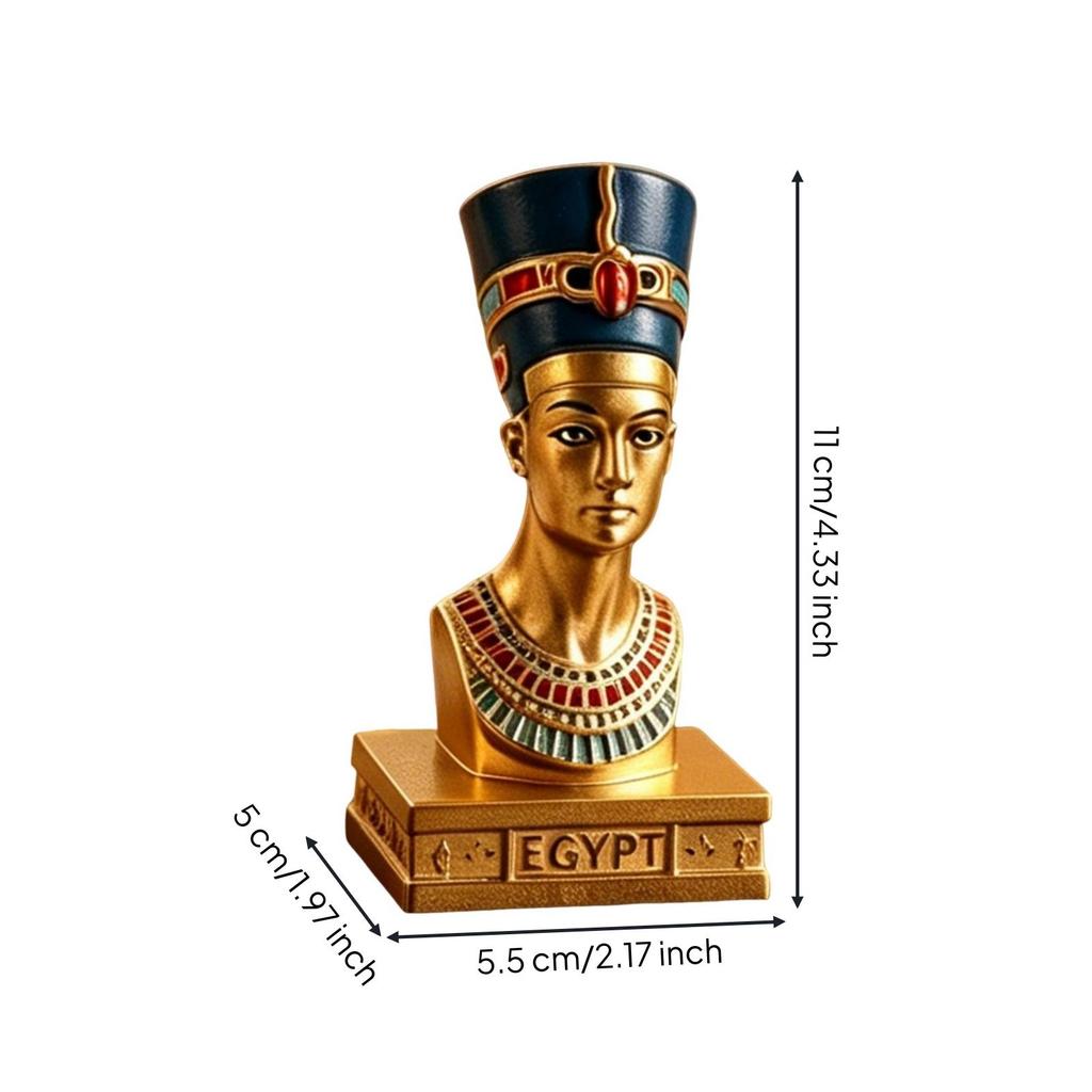 Pharaoh Bust Statue Engraved Base Nile Valley Ornament Blue Headdress