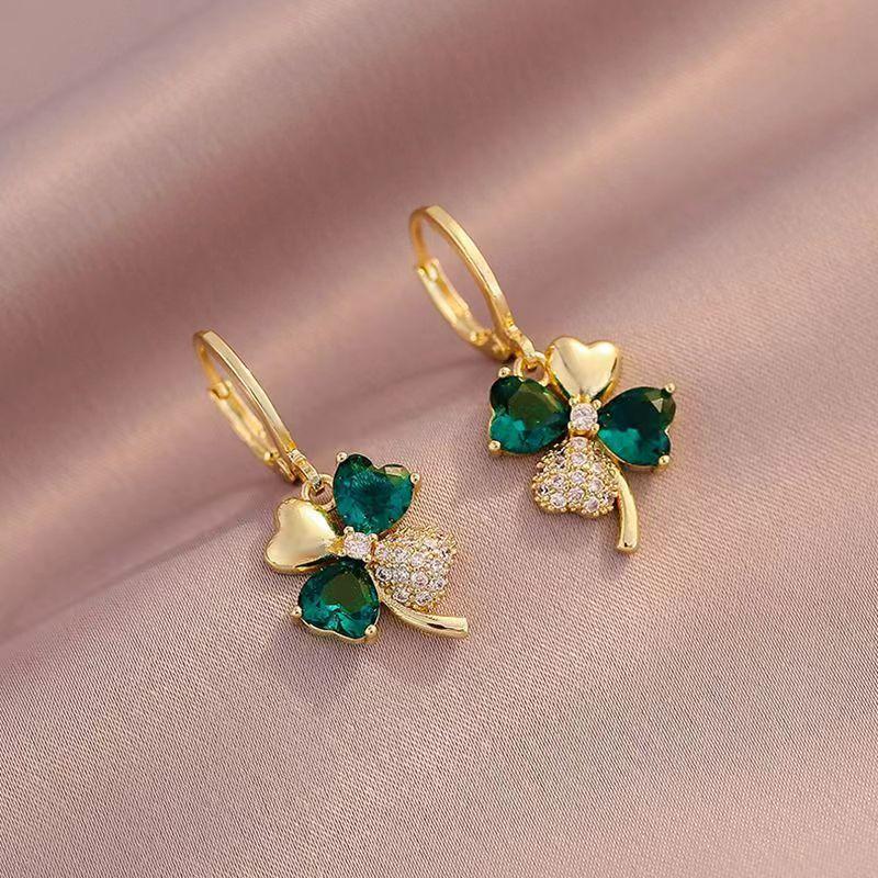 S925 Silver Pin Niche Light Green Flower Zircon Earrings for Women
