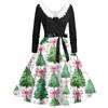 Women's Fashion V-Neck Casual Slim Christmas Printed Long Sleeve Hair Collar Dresses