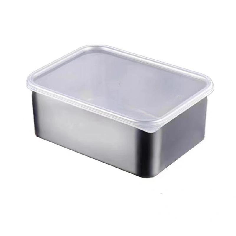 Rectangular Stainless Steel Fresh-keeping Box with Lid for Home and Commercial Use - Ideal for Refrigerator Storage, Meal Prep, and Cafeterias.