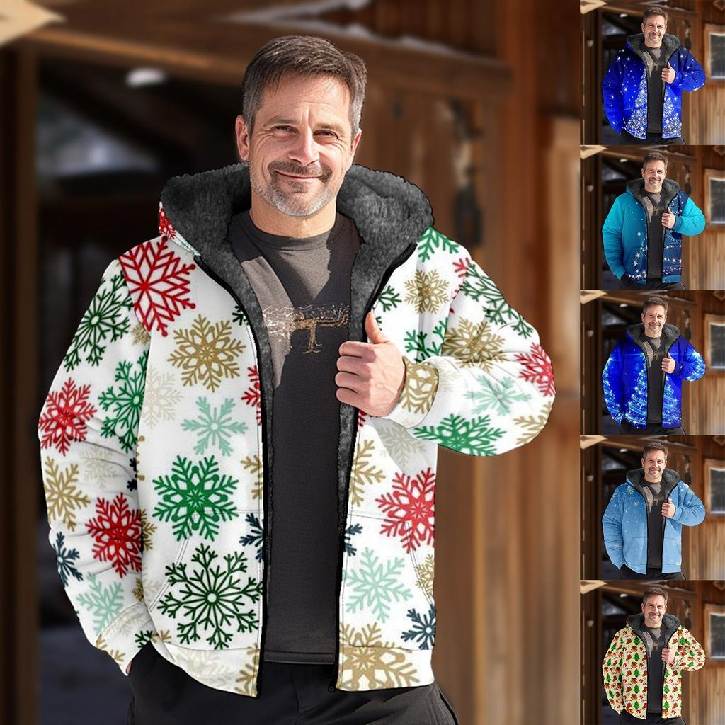 Men's Christmas Print Jacket Men's Spring And Autumn Casual Trend Zipper Hooded Jacket