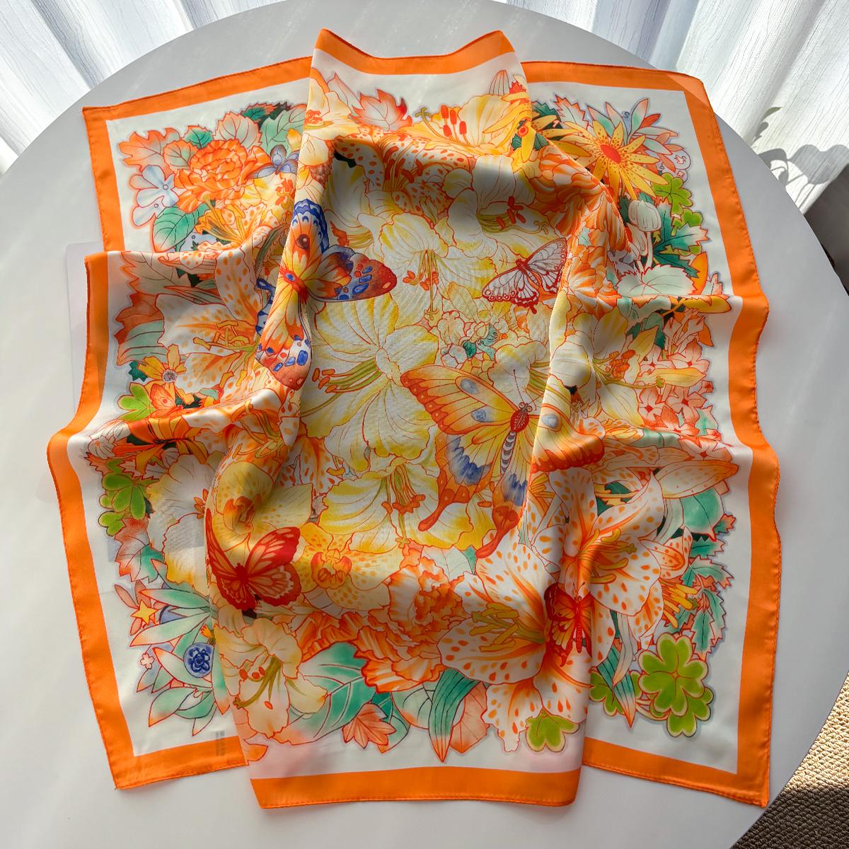 

Luxury Floral Printed Square Scarf Women Imitation Silk Scarves Bandanas Hijab Neckerchief Elegant Beach Shawl Wraps