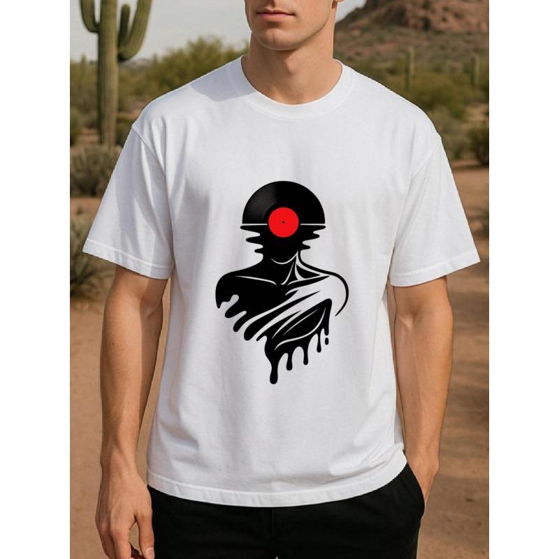 European Sizes Black Vinyl Melting Figure | Liquid Philosophy Art Men'S Print Short-Sleeved Shirt, Medium Elasticity Fashion Style