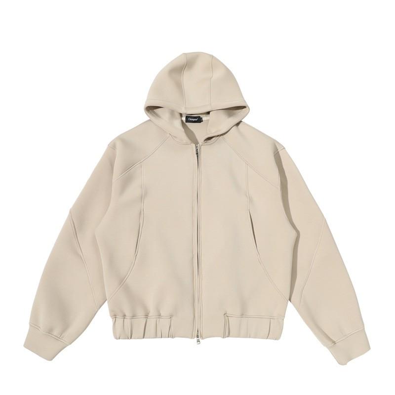 Unisex Oversized Hooded Zip-Up Sweatshirt Streetwear Deconstructed Design Fall Casual Outerwear