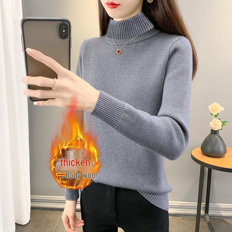 Autumn/Winter 2025 Women's High Neck Fleece Sweater: Warm, Thick, Plus Velvet Base Layer.