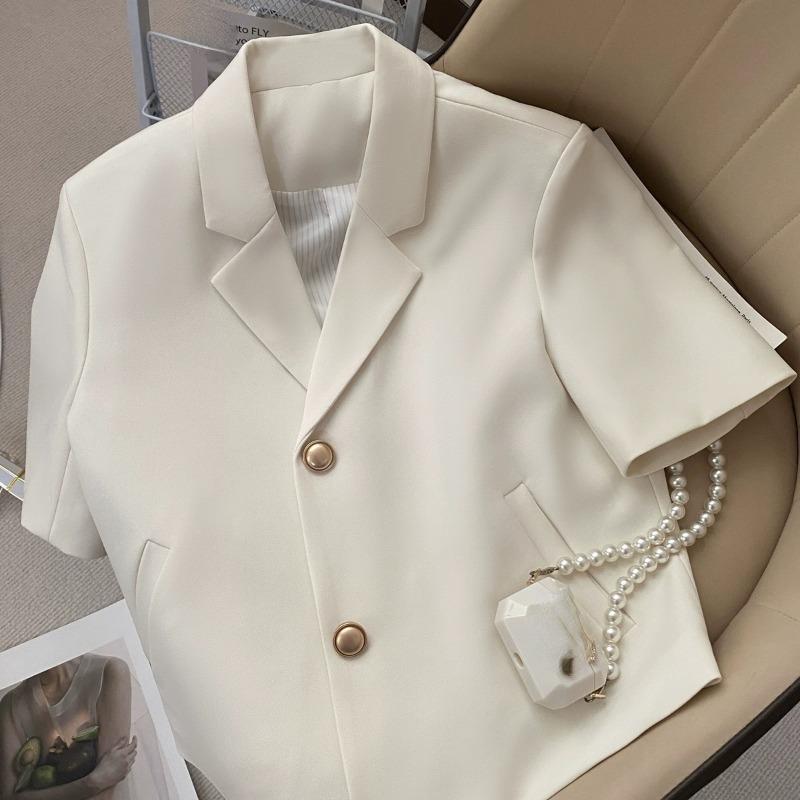 

Модный и профессиональный женский пиджак с коротким рукавом белого цвета для летних поездок на работу L бежевый