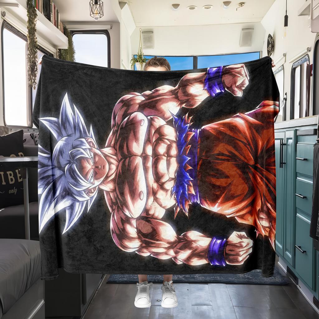 1 Stück Son Goku Druck Flanelldecke, Hohe Qualität für alle Jahreszeiten, Heimdekoration, Wärme und Komfort, Perfekt für Weihnachtsgeschenke