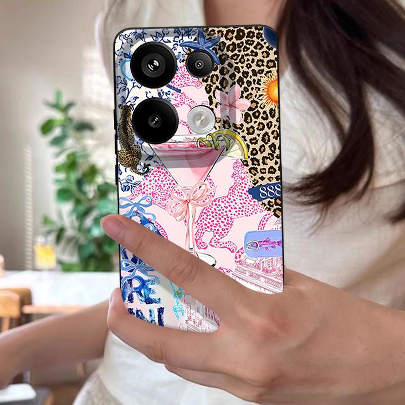 Pink Goblet Bowknots Disco Ball Pattern Case For Xiaomi Redmi Note 14 13 Pro 5G 4G 12 11 Funda Xiaomi 14T 13T 11T Pro Leather Texture Silicone Cover