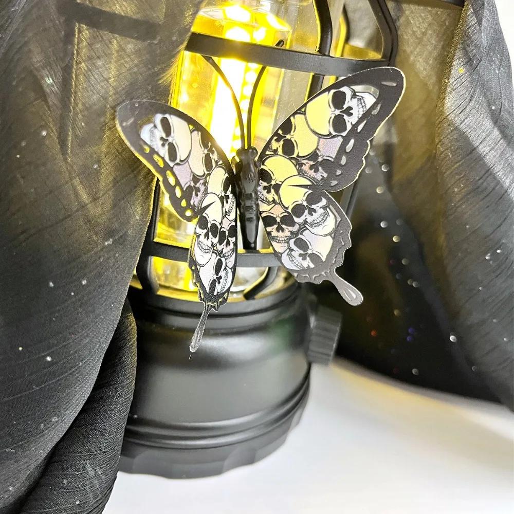 Double-layer Skull Rose Halloween 3D Butterfly decoration,3D Stickers for Living Room and Bedroom decoration,A Set of 12
