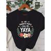 Women Round Neck Short Sleeve T-Shirt Oversized H-Line Fit Yaya Slogan Floral Lettering Print White Black All-Season Loose Casual Comfort Top