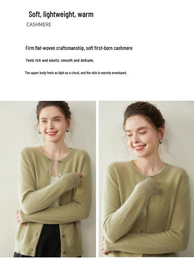 Women's Round Neck Cashmere Cardigan – Soft & Simple, Solid Color, Loose Fit, Fashionable Knit Sweater for Autumn/Winter.