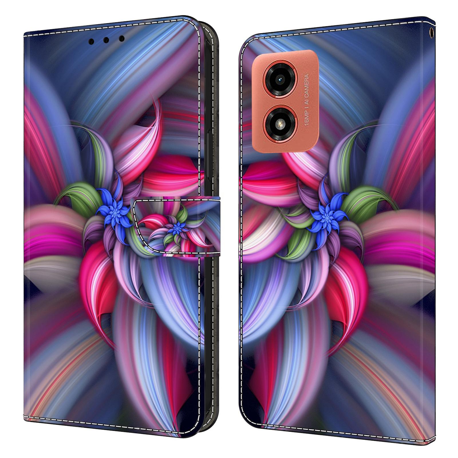 

For Motorola Moto G Play (2024) 4G Protective Case 3D Pattern Printing Leather Flip Phone Cover Colorful Flowers
