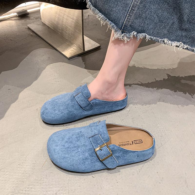 

Внутренний увеличивающий высоту мешок голова полутапочки женские летние новые ретро верхняя одежда Бокен полуподнос обувь один педаль ленивые сандалии 40 синий