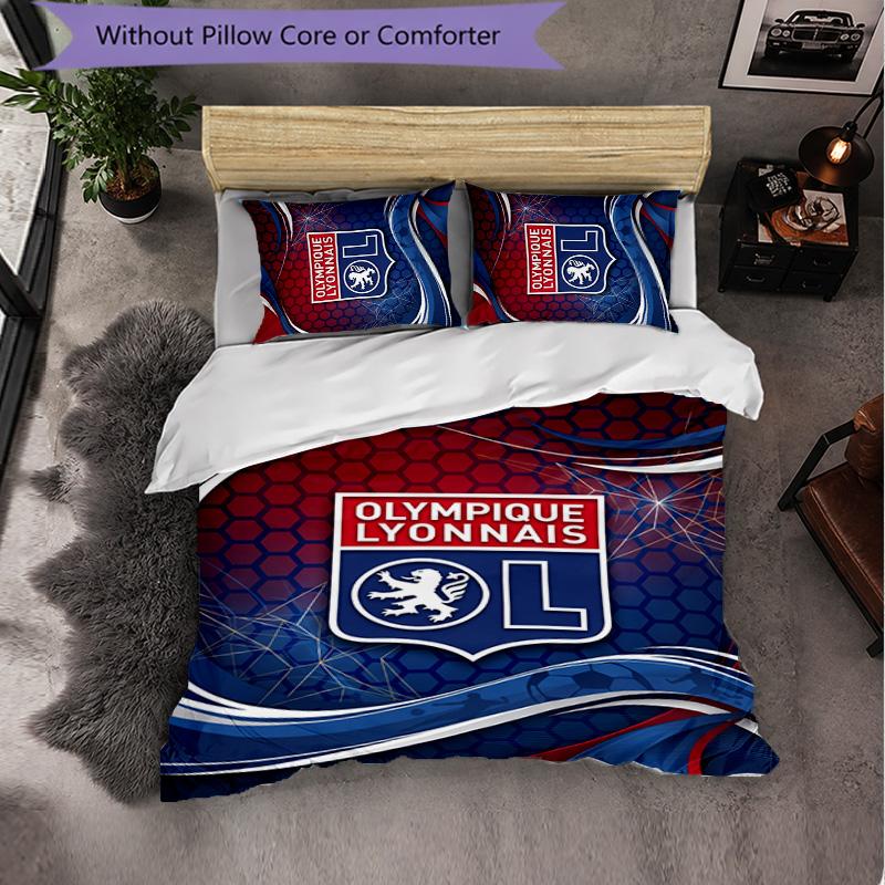 Lyon FC Themed Bedding 3Pcs Duvet Cover Set Decorative Bed Linen For Teen Room Home Decoration