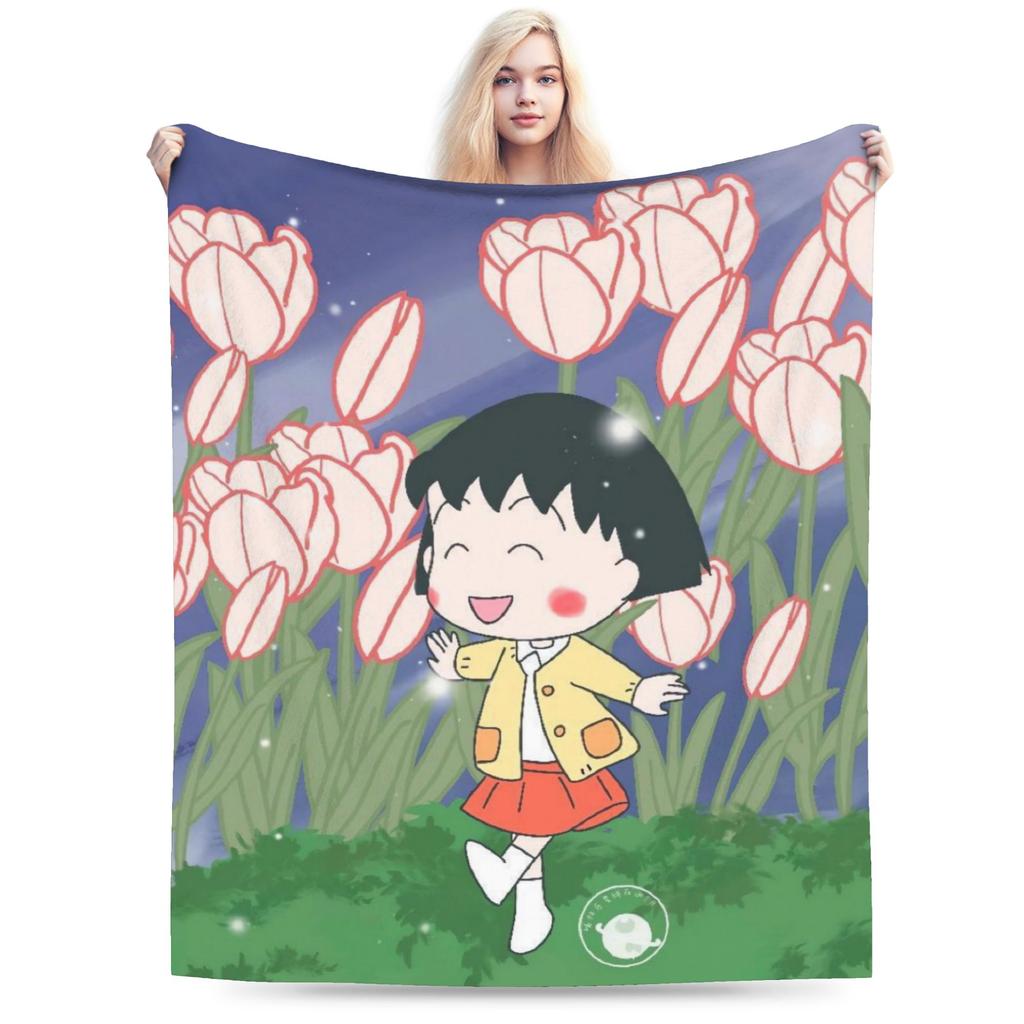 Chibi Maruko Chans Flannel Blanket Winter Warm Soft Throw Blanket for Children Bedroom Graphic Bedspread Sofa Bed Cover