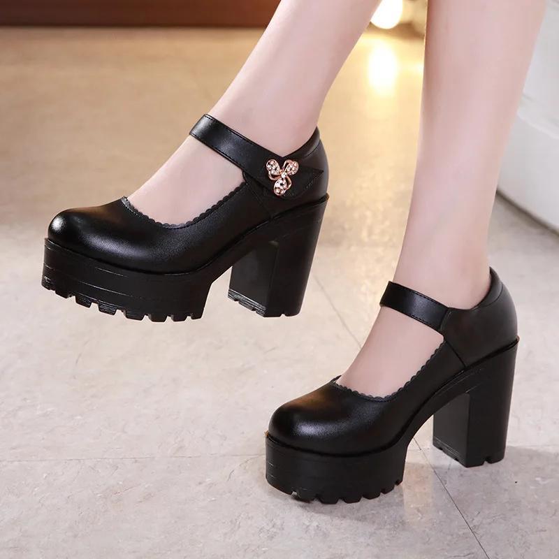 5 8 10cm Small Size 32-43 Shallow Med Block Heels Mary Janes Wedding Shoes Bride Fall 2025 Thick Bottom Platform Pumps Model Mom