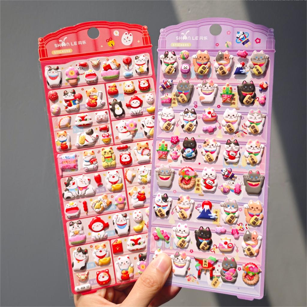 Kawaii Japanese 3D Lucky Cat Daruma Double-Layer Bubble Sticker For Scrapbooking Cute Diy Phone Case School Stationery Supply