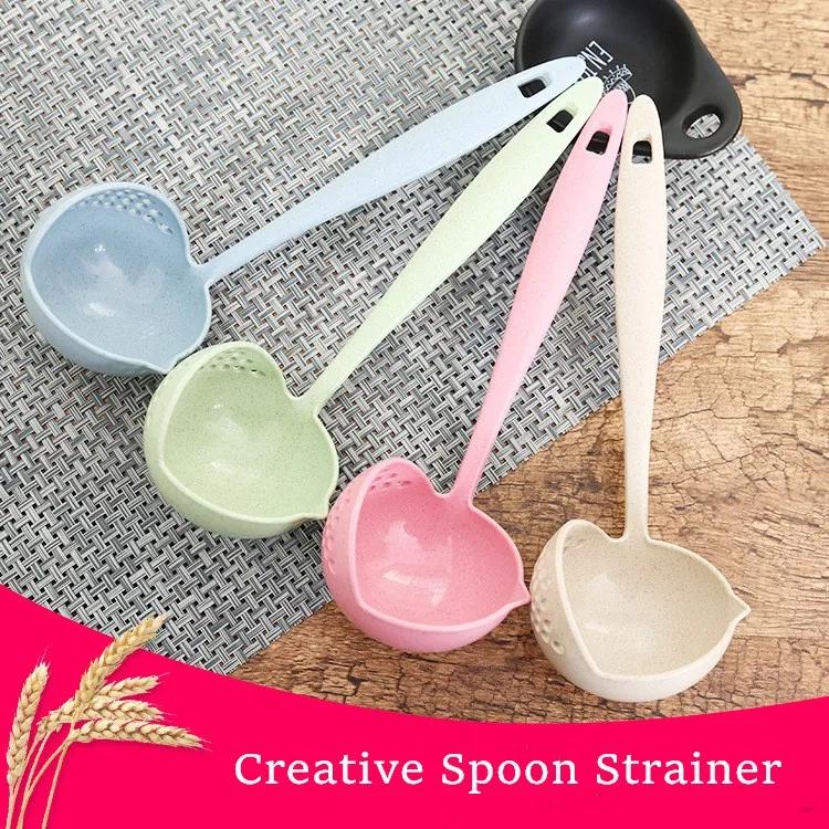 Creative Wheatgrass 2-in-1 Kitchen Spoon Long Handle Plastic Colander Filter Mesh Tableware Hot Pot Spoons Kitchens Accessories