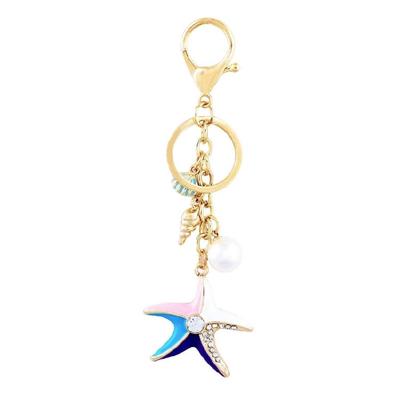 Sparkling Starfish Key Ring Zinc Metal Craftsmanship with Seashells Charm Keychain Pendant Beach Vacation Accessory
