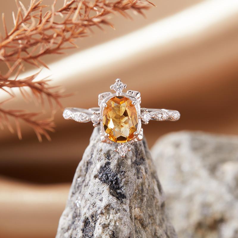 Natural Amethyst Citrine Colored Treasure Ring Women'S S925 Sterling Silver Index Finger Ring Xiaohongshu Earrings
