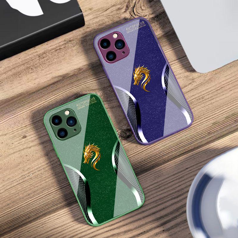 Zlatá Dračí Hlava Zelená Pro IPhone 16 Pro Max 15 Pro 14 13 12 Mini 11 XS M Ax XR 7 8 Plu SE 2022 Tvrzené Sklo Pouzdro na Telefon