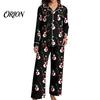 Breathable Pajamas 2Pcs/Set Women Christmas Pajama Set, Long Sleeve Button Down Shirt Soft Loungewear Gift Wide Leg Pants Cute Xmas Print Sleepwear