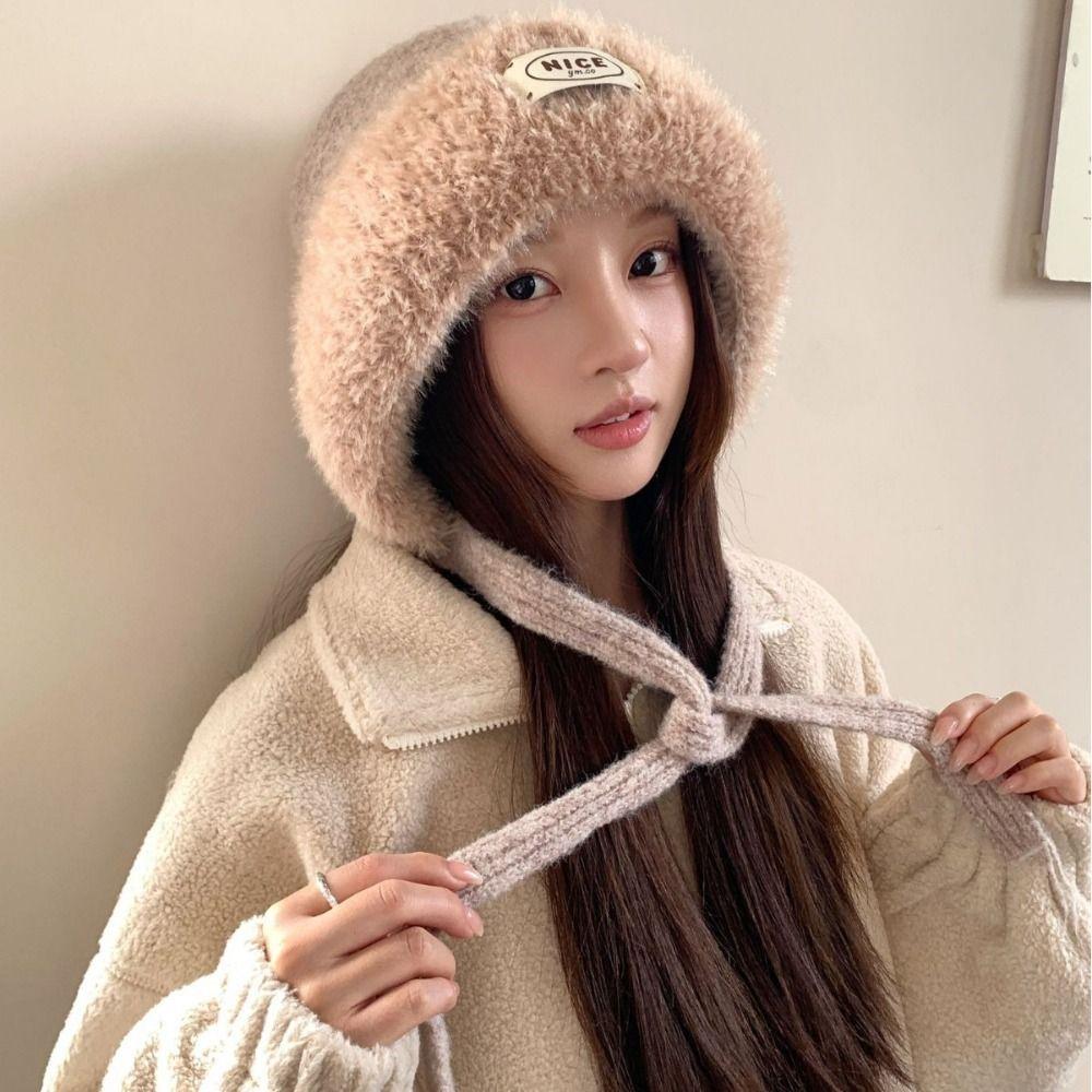 Knit Acrylic Knitted Hat Cold Proof Fluffy Warm Winter Hat Korean Style Ear Flap Hat Winter Season