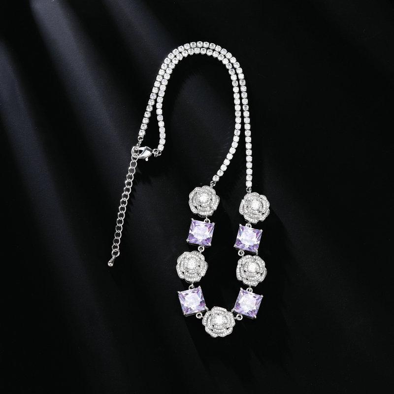 High-end Zircon Camellia Necklace Light Luxury Accessories Collarbone Chain Bracelet Earrings Dress with Elegant Jewelry Set