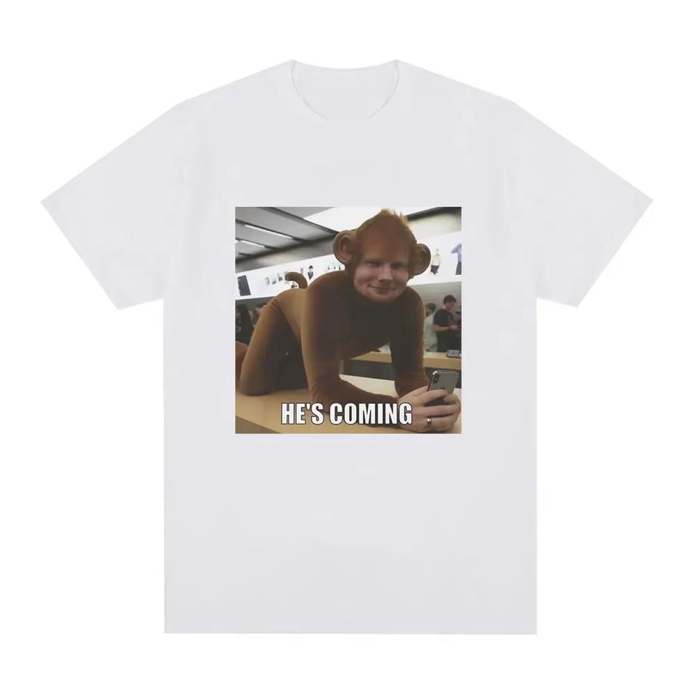 

Hes here Ed Sheeran monkey emoji Tshirt casual loose Tshirt streetwear Pure cotton springsummer new couple shirt S