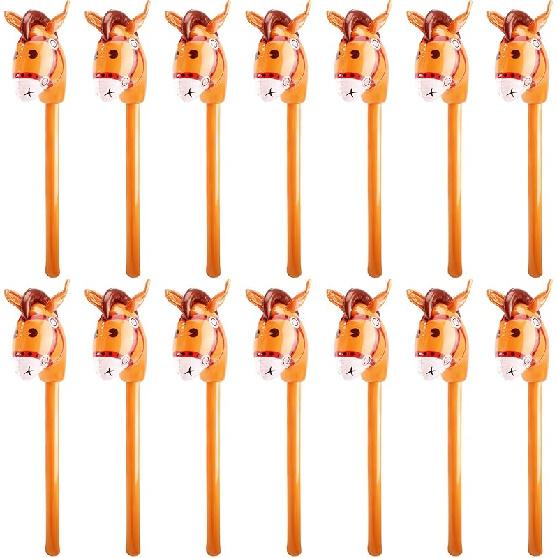 14 Pack 40 Inch Inflatable Stick Horse Blow up Cowboy Cowgirl Pony Horse head Stick Balloon for Birthday Christmas Baby Shower Cowboy Theme Party