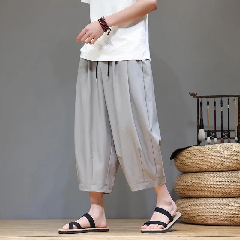 2026 Men Chinese Style Beach Pants Men Retro Streetwear Ankle-Lenght Bottoms Man Traditional Trousers Summer Harem Pants