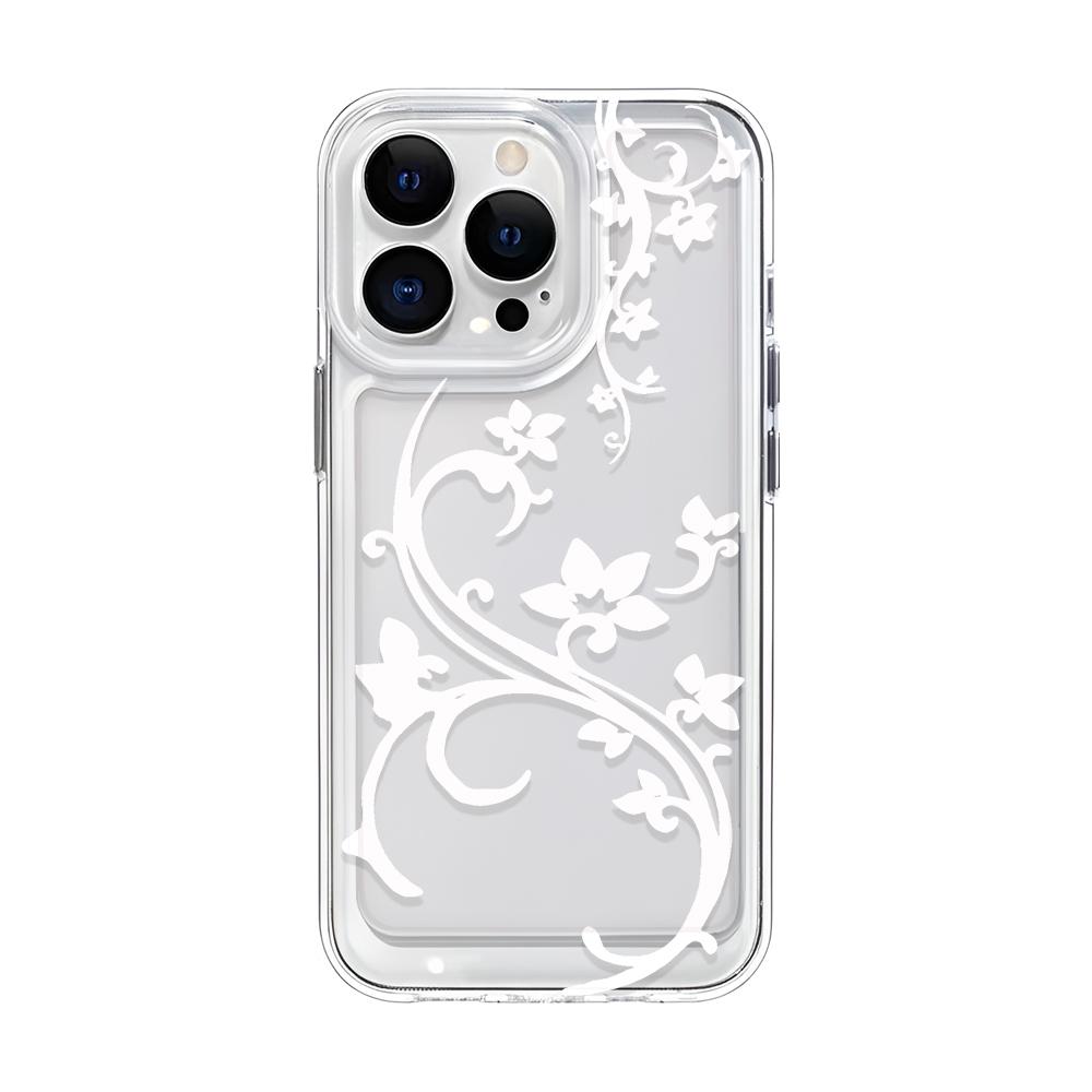 Luxury White Floral Vine Phone Case For Iphone 16E 17E 17 Air 16 15 14 Plus 11 13 12 Pro Max Protective Clear Funda Cover Shell
