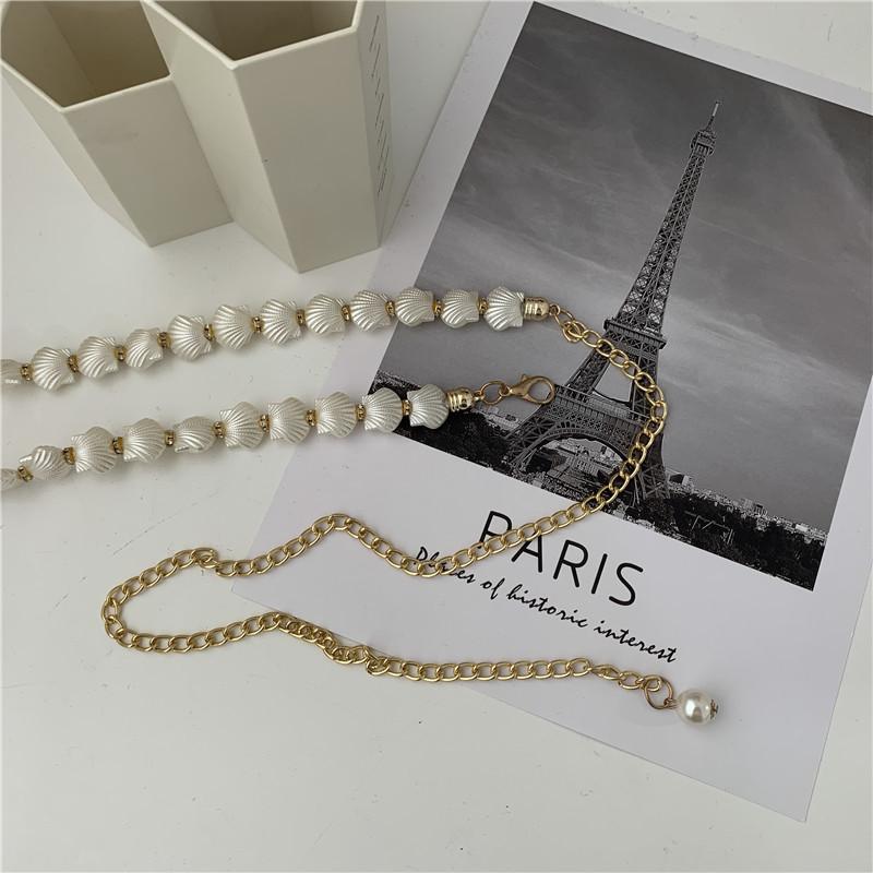 1 Pcs New Women's Belt, Shell Pearl Waist Chain Decorative Women's Thin Metal Belt, Hundred Matching Dresses Women Belt