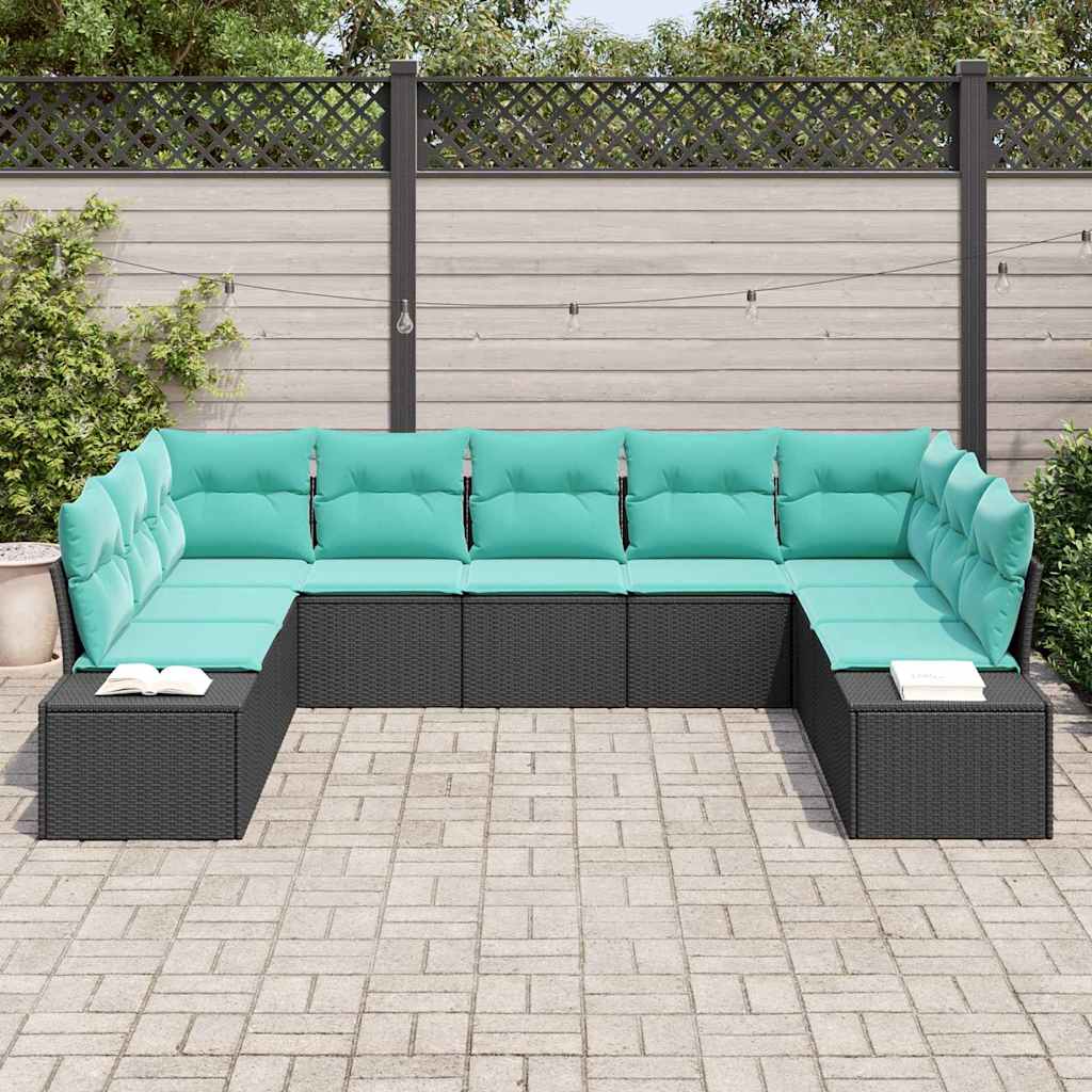 Garden Sofa Set with Cushions 9 pcs Black Poly Rattan