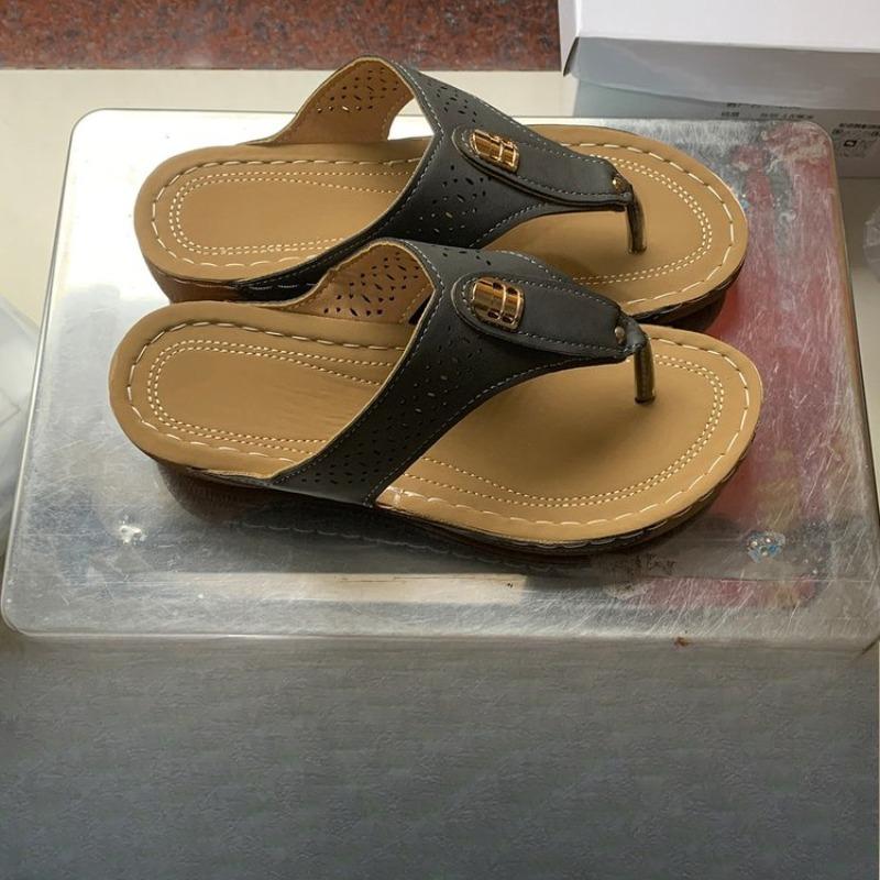 Fashion Summer Women's Wedge Sandals 2025 Clip Toe Orthopedic Arch Support Sandals Woman Pu Leather Non-Slip Soft Platform Flip Flops