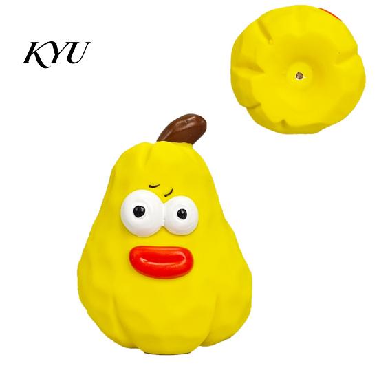 Durable Pet Teething Toy Squeaky Pear Dog Toy, Latex Chew Puppy Training Interactive Fetch Teeth Cleaning for Aggressive Chewers Anxiety Relief