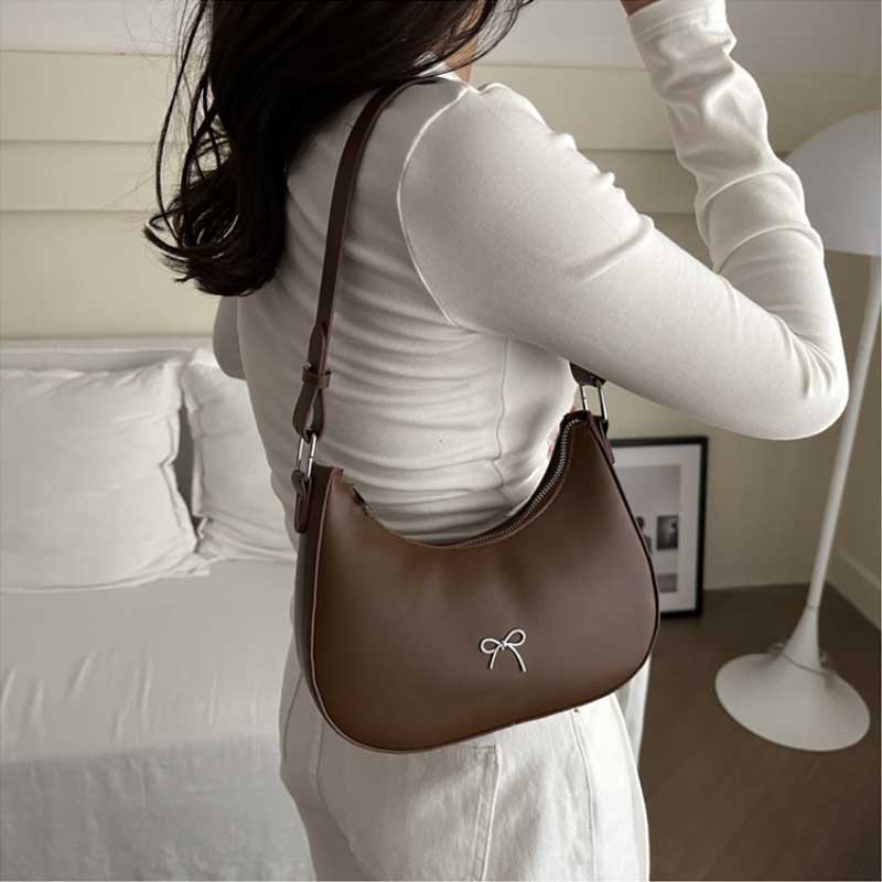 Bowknot Armpit Bag Korean Underarm Bag Luxury PU Leather Y2K Handbag Girls Shoulder Bag Clutch Purse Bolsa Feminina