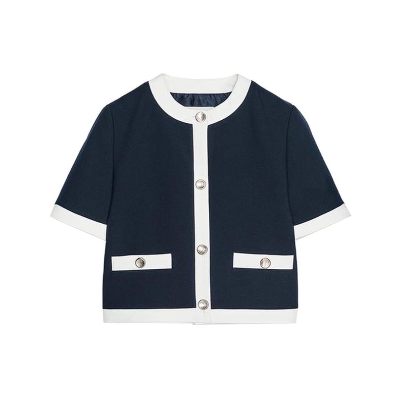 Contrast Color Trim Blazers 3597696 8317593 High Waist Straight Pants 3599696 8316593