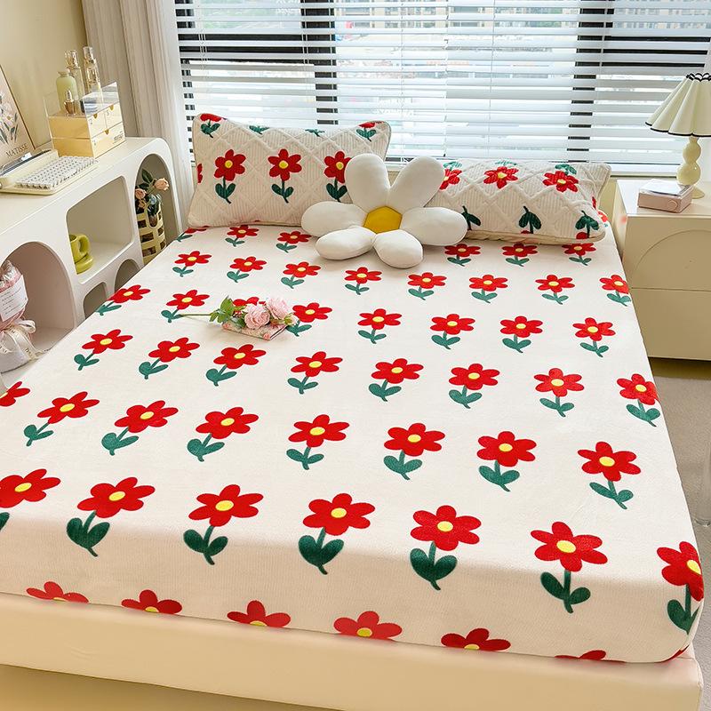 Class A New Thick Printed Milk Velvet Bed Sheet Student Dormitory Room Brushed Skin-friendly Mattress Bed Cover
