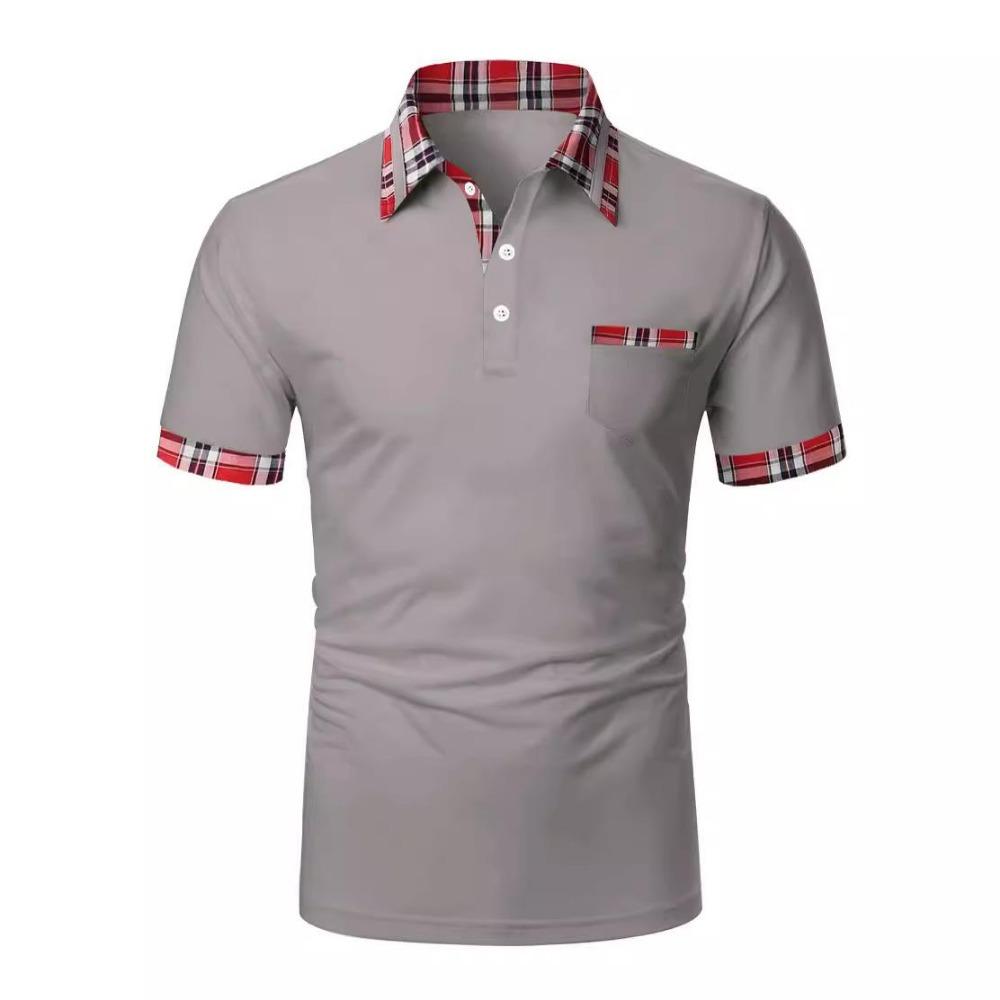 Lattice Stitching Men Summer Short Sleeve Fashion Lapel Polo Shirt Men Business Casual Sport Tops Polo Shirt