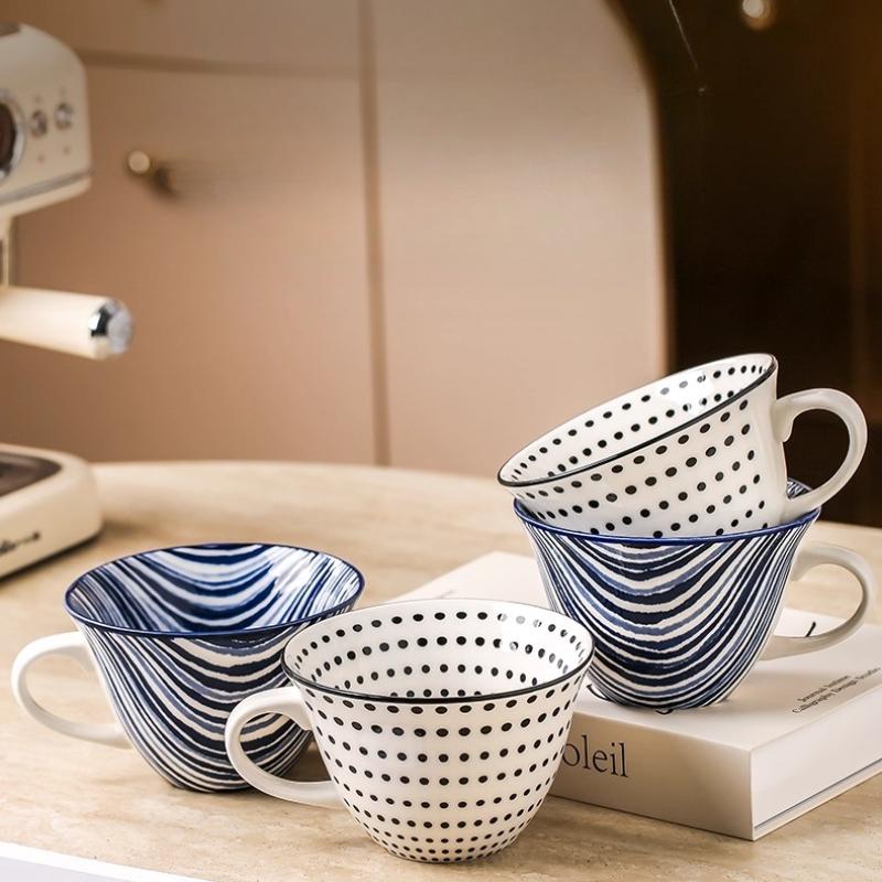 Polka Dot Blue Pattern Ceramic Cup Large Capacity Coffee Mug Jumbo Mug Tea Milk Cereal Mug Breakfast Cup for Home Kitchen, 1pc