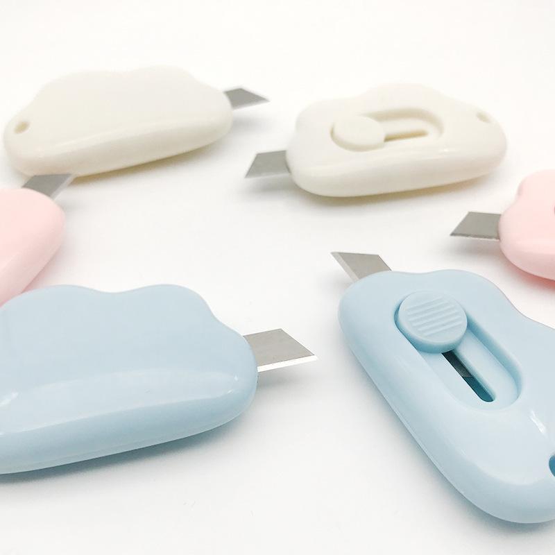 Portable Cloud Utility Knife 9mm Mini Safety Metal Blade Express Box Opener Paper Cutter Art Craft Wrapping