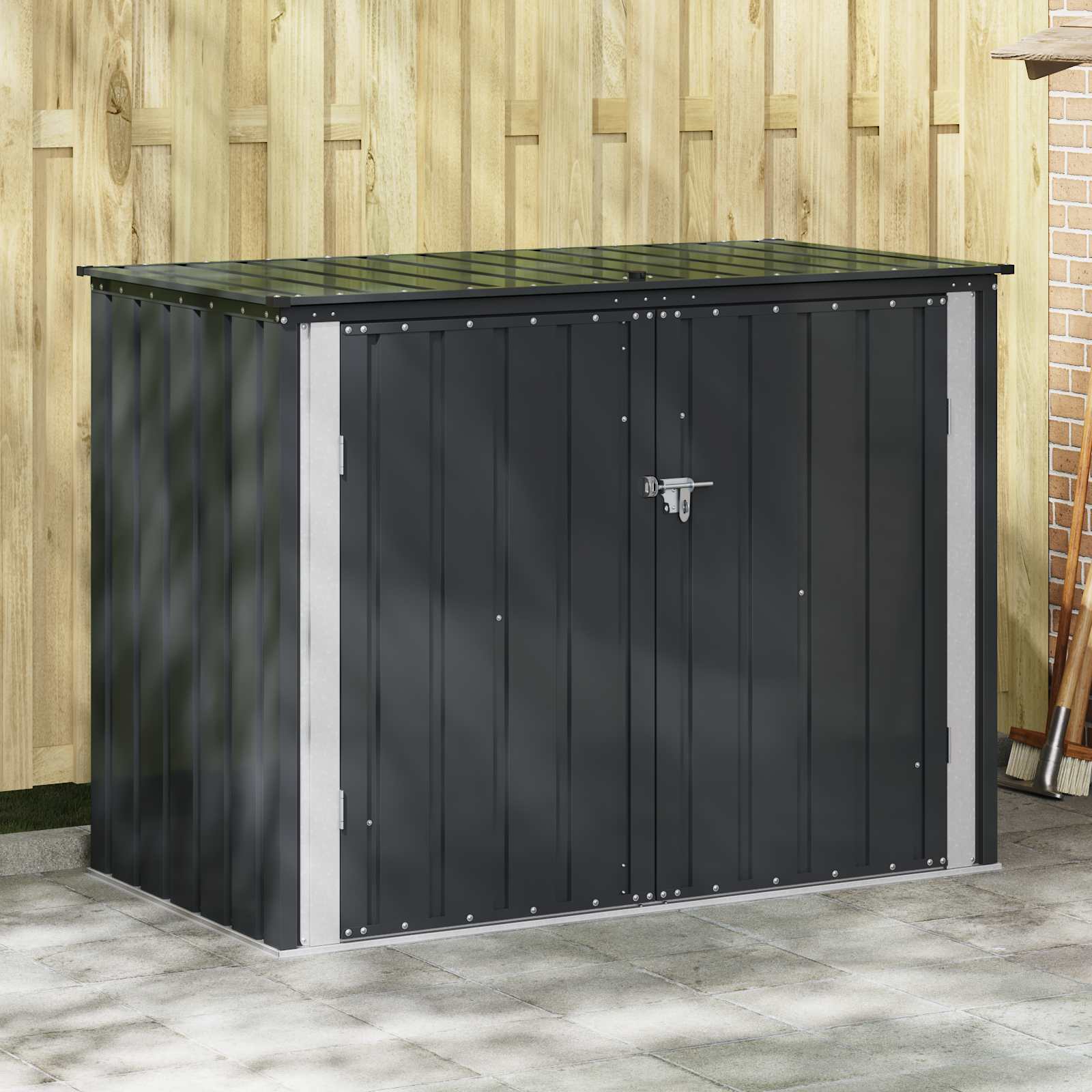 vidaXL Gartenlagerbox Schwarz 151,5 x 82 x 110,5 cm Stahl schwarz