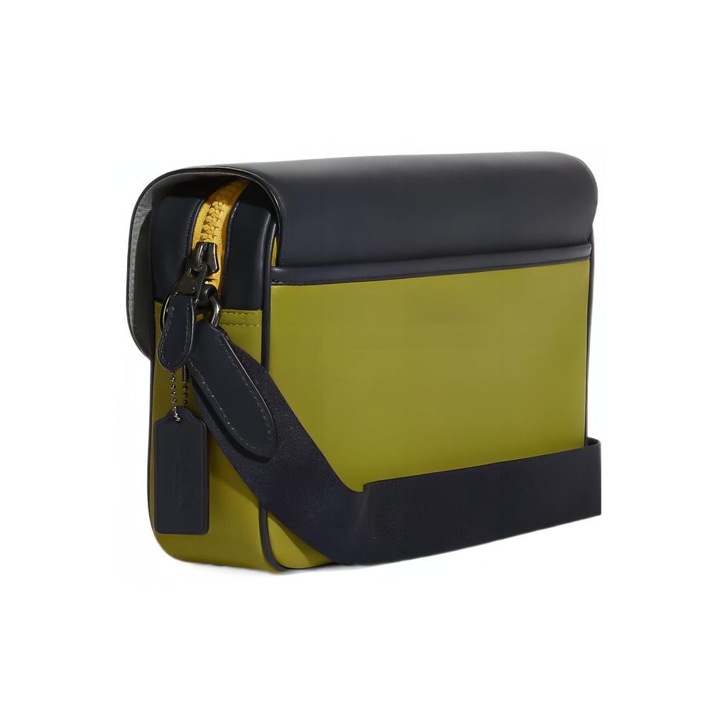 Coach Track 27 Color Block Zip Flap Adjustable Shoulder Strap Leather Crossbody Bag Unisex Shoulder Bag Black Blue Green C8131-QBTP3