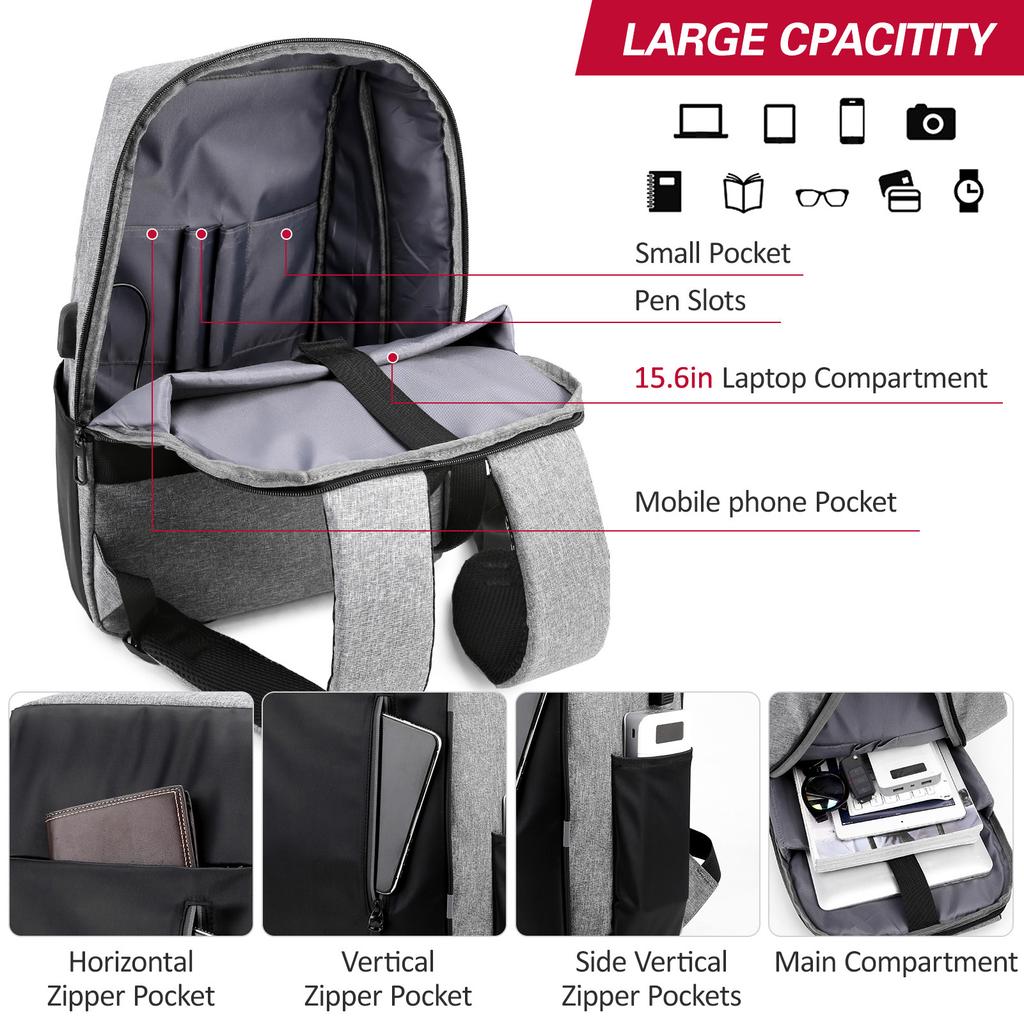Laptop-Rucksack für Damen und Herren, Schultertasche für College-Reisen, Geschäftsreisen, passend für bis zu 15,6 Zoll