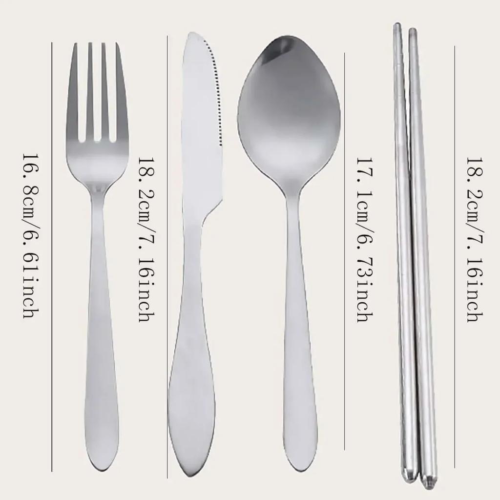 5Pcs/Set Travel Camping Cutlery Set Portable Tableware Stainless Steel Chopsticks Spoon Fork Steak Knife with Storage Case