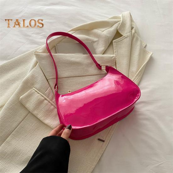 Retro Glossy Shoulder Bag Ladies Solid Color Faux Leather Underarm Bag Casual Hobo Purse Waterproof Handbag for Daily Life Travel Parties