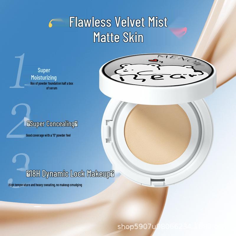 MENOW Mist Soft Concealing Cushion: Long-lasting, No-transfer Foundation for Combination, Dry, and Oily Skin. Moisturizing & Oil Control. Tender Skin Tone (13g+13g)