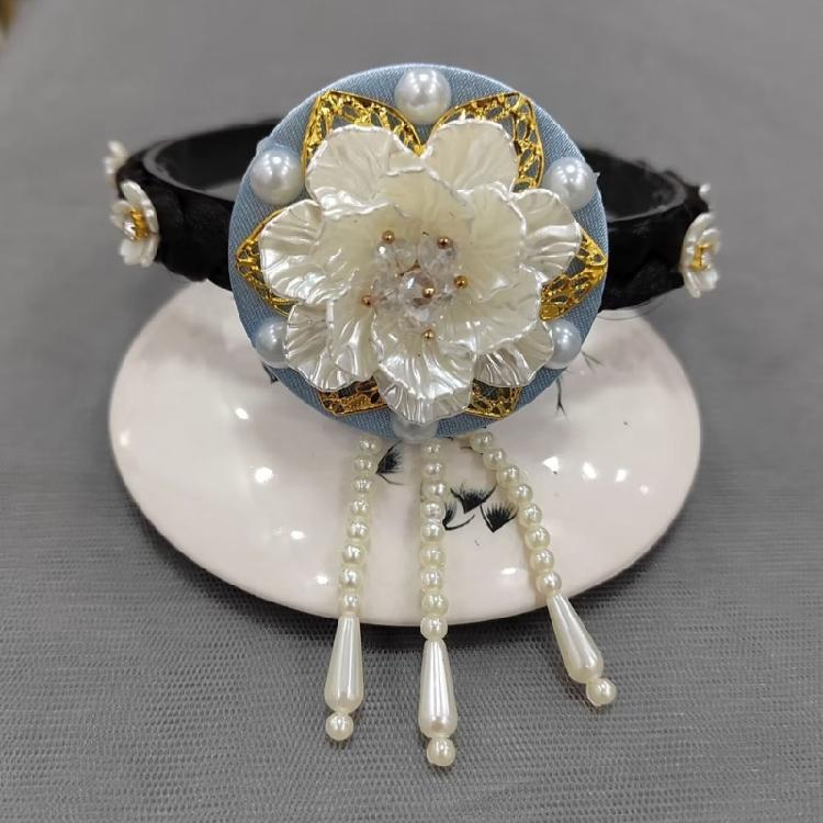 Flower Pearls Korean Hair Hoop Traditional Headband for Stage Shows and Ethnic Festivals Handmade Hair Accessories